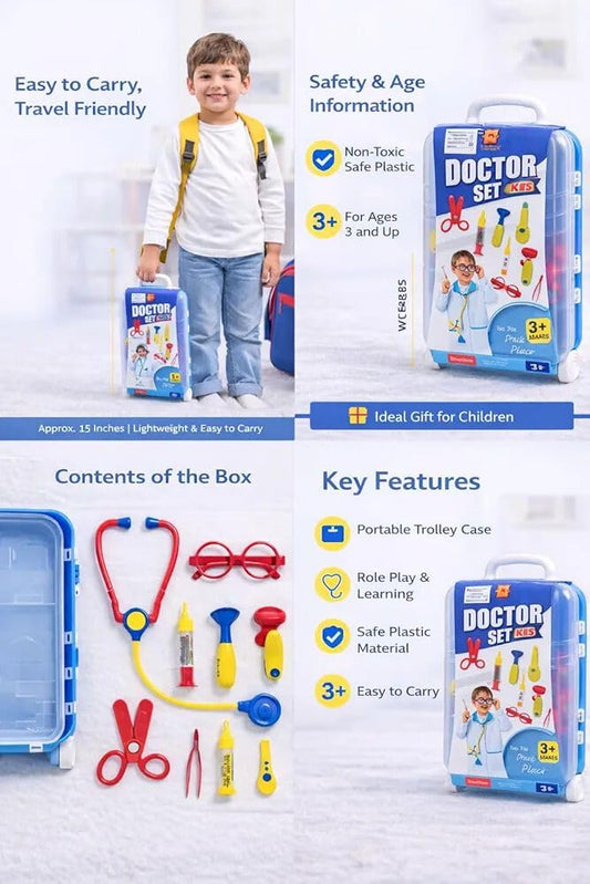 Kids Doctor Play Set with Carry Case, Children's Pretend Doctor Kit, Medical Toy Set with Accessories, Educational Role-Playing Toy for Boys and Girls (3+ Years)