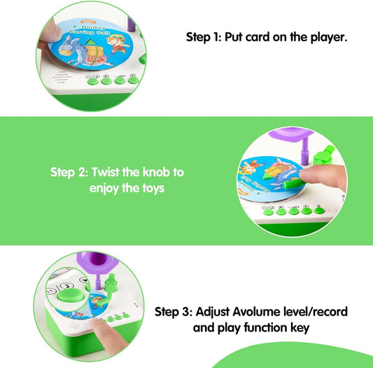 Kids Gramophone with 95 Cards, Children's Phonograph Story Music Player Gift Boys Girls,Toddler Toys Early Childhood Educational Toy Gift Birthday 3-6 Years Old - Multicolor