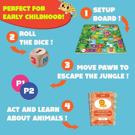 8-in-1 Act & Learn Jungle Explorer Game for Kids Ages 2–6 | Animal Board Game with Dice, Tokens & Fun Tasks | Boost Motor Skills, IQ & Learning | Educational Gift for Boys & Girls