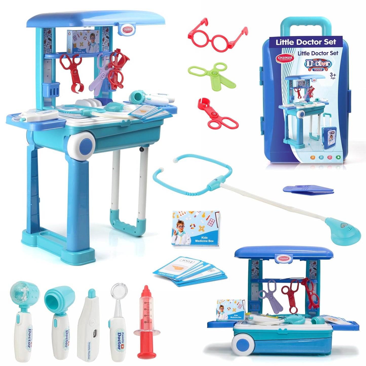 Premium Doctor Set Trolley for Kids with LED Light Instruments, Pretend Play Doctor Set Trolley for Kids Above 3 Years, Doctor Kit for Boys & Girls, BIS Approved. (Blue Trolley)