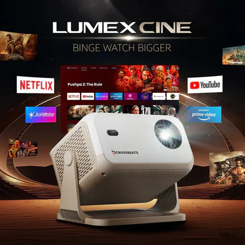 MiniPIX Smart Projector for Home, 46 1080p HD with 4K Support, Android 9 with Built-in Apps (Netflix, YouTube, Prime), 3500 Lumens, in-Built Speaker, Compact Design, 100" Max Display