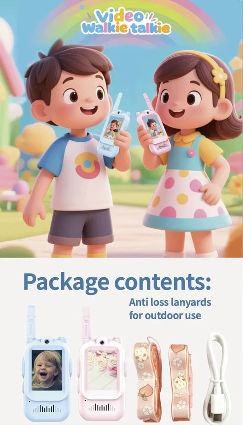 Video Walkie Talkies for Kids, Handheld 2 Pack Rechargeable Video Intercom Kids Walkies Talkies, Indoor Outdoor Toys for Family Games, Outside, Camping, Hiking for Boys Girls Ages 3-12 (Blue/Pink)