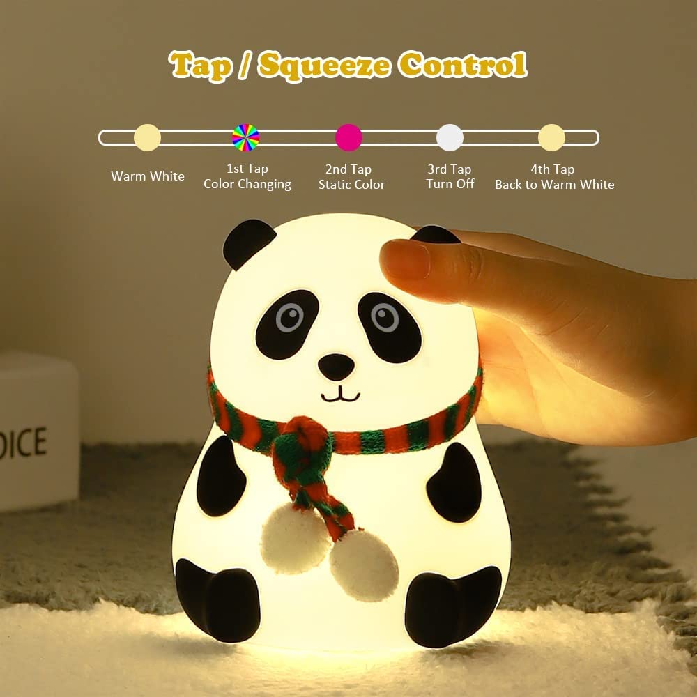 Rechargeable Silicone Panda Night Light for Kids | 7-Color LED Changing Lamp |Adorable Room Decor & Gift for Toddlers, Teens, & Valentine's Day Present|Soft BPA-Free Nightlight| Multicolour