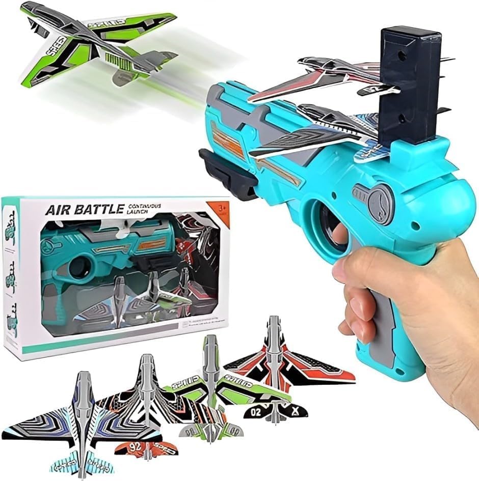 Graphene Airplane Launcher Gun Flying Aeroplanes Toys for Boys Safe & Fun Shooting Guns for Kids 4 Paper Foam Gliders Air Battle Pistol Toy Gun Catapult Aircraft Ideal for Kids 3 4 5 6 7 8 Years