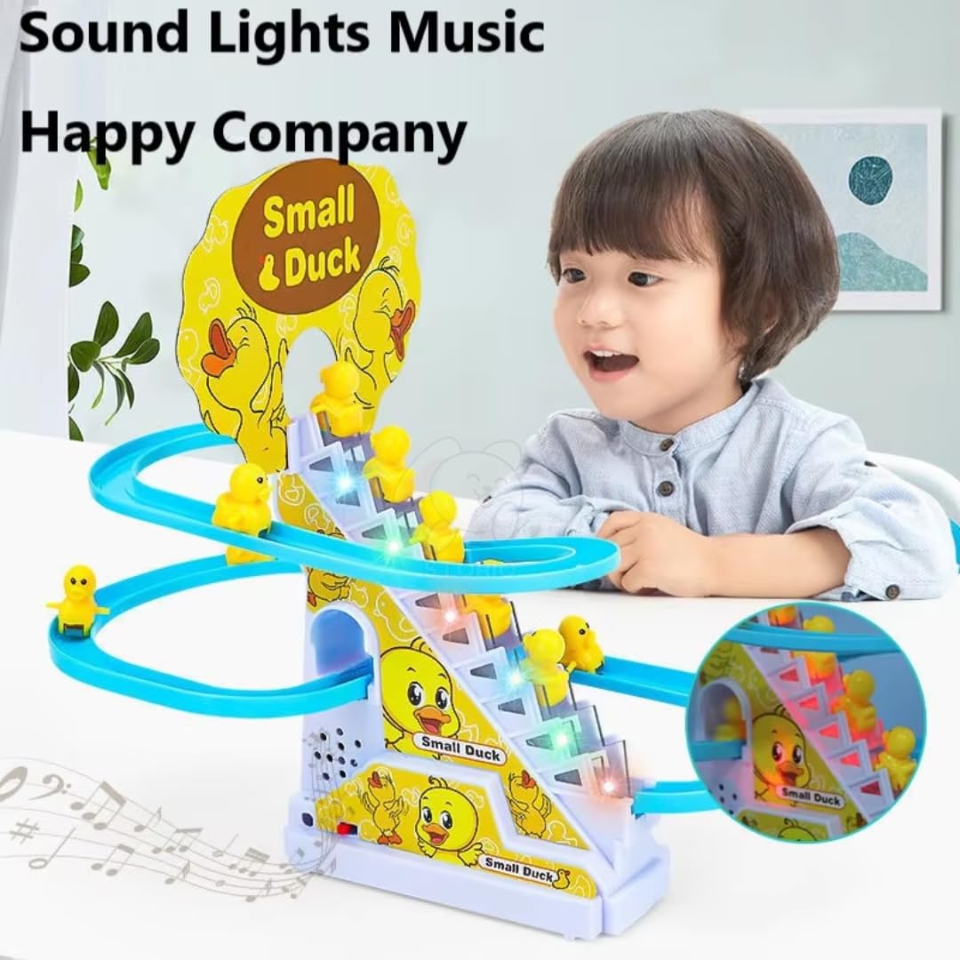 Duck Track Toys for Kids – Stair-Climbing Escalator with Lights & Music, Includes 3 Small Ducks – Interactive Duck Track Slide Toy – Perfect Toddler Gift