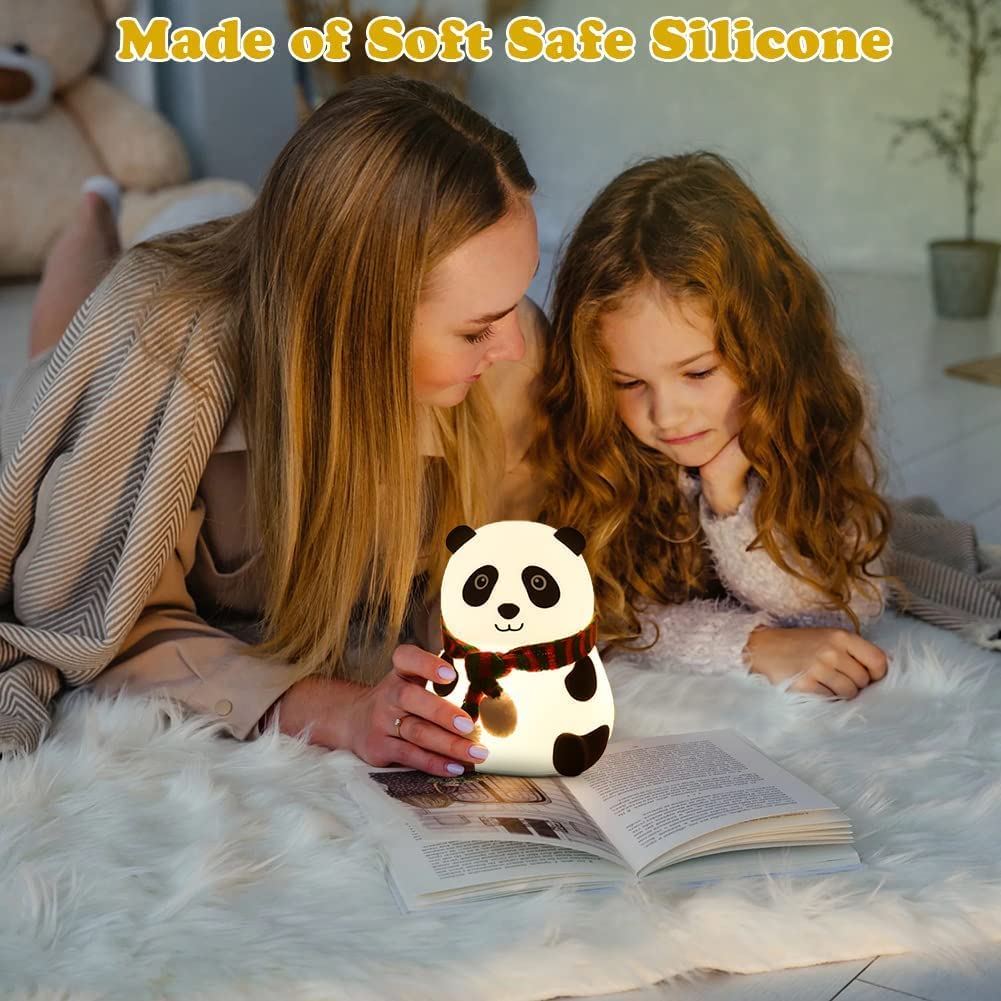 Rechargeable Silicone Panda Night Light for Kids | 7-Color LED Changing Lamp |Adorable Room Decor & Gift for Toddlers, Teens, & Valentine's Day Present|Soft BPA-Free Nightlight| Multicolour