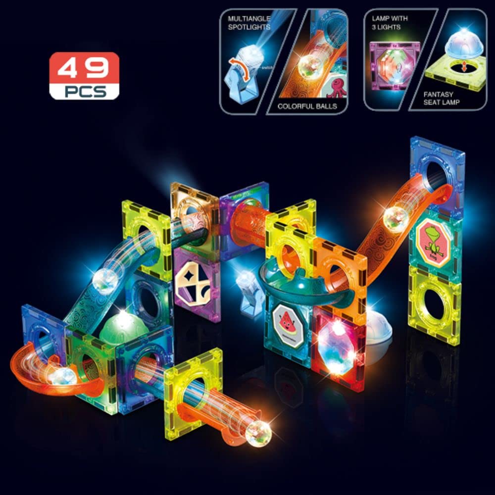 Light Magnetic Tiles Building Blocks for Kids (40 Pc) | 3D Clear STEM Educational Toys| Magnetic Marble Run for Boys & Girls 3 4 5 6 7 8 9+ | Creative Gift, 40 Pieces