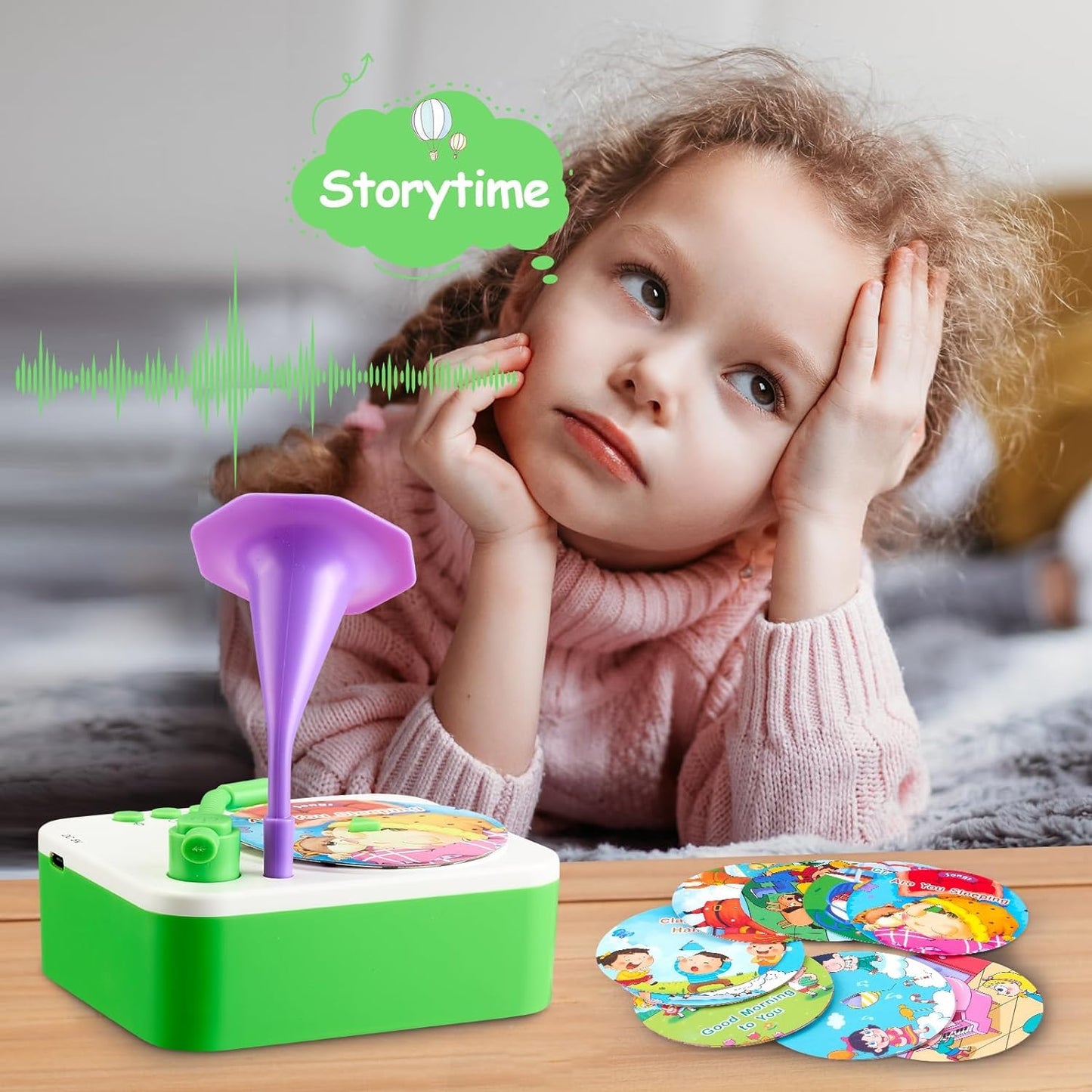 Kids Gramophone with 95 Cards, Children's Phonograph Story Music Player Gift Boys Girls,Toddler Toys Early Childhood Educational Toy Gift Birthday 3-6 Years Old - Multicolor