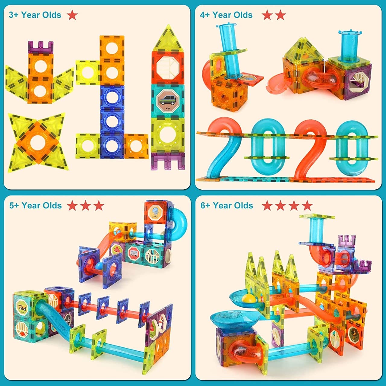 Light Magnetic Tiles Building Blocks for Kids (40 Pc) | 3D Clear STEM Educational Toys| Magnetic Marble Run for Boys & Girls 3 4 5 6 7 8 9+ | Creative Gift, 40 Pieces