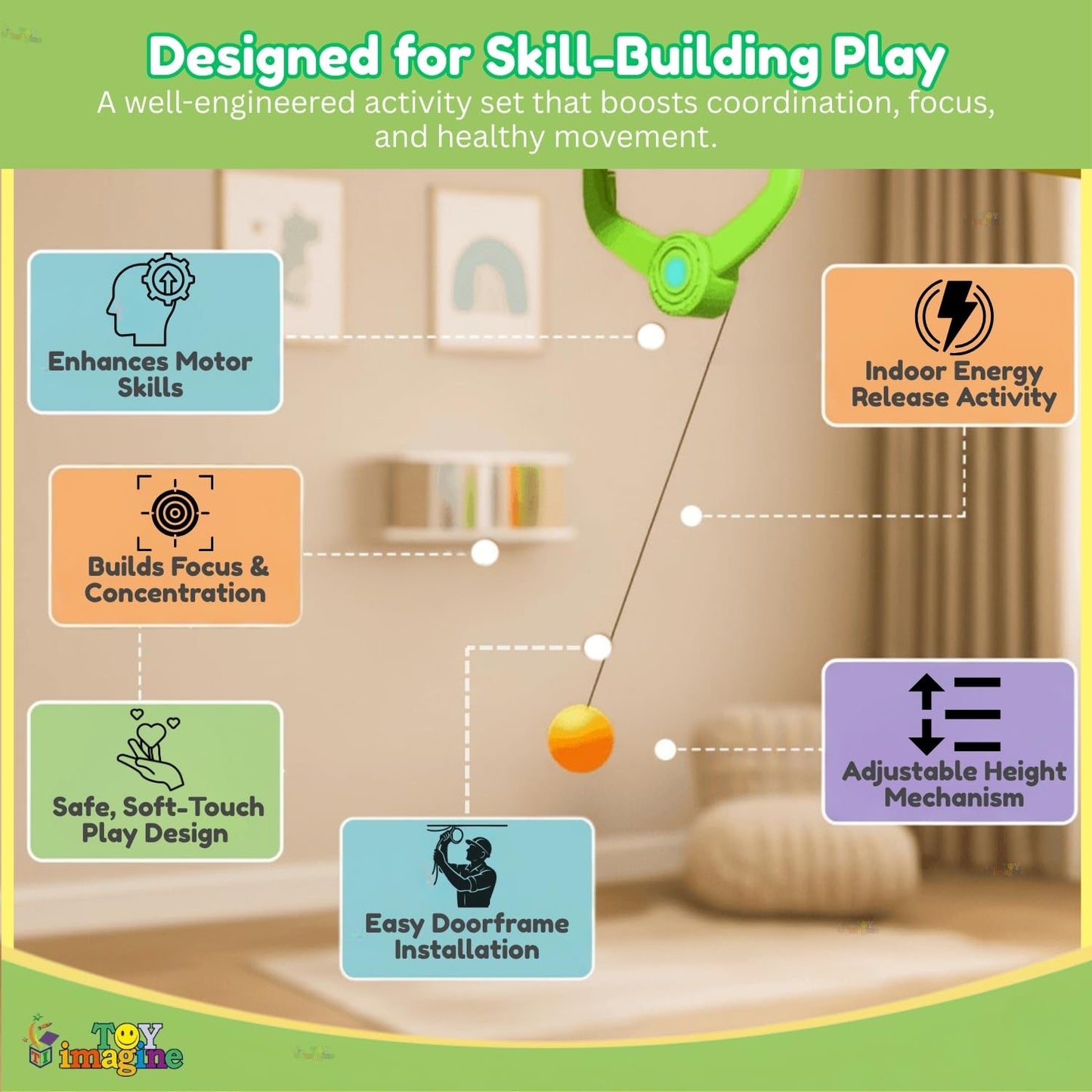 Door Hanging Table Tennis Trainer for Kids | Indoor Ping Pong Game Set with 2 Rackets and 5 Balls | Fun Sports Toy for Boys and Girls Ages 5 Plus | Safe Non-Toxic Indoor Play Activity