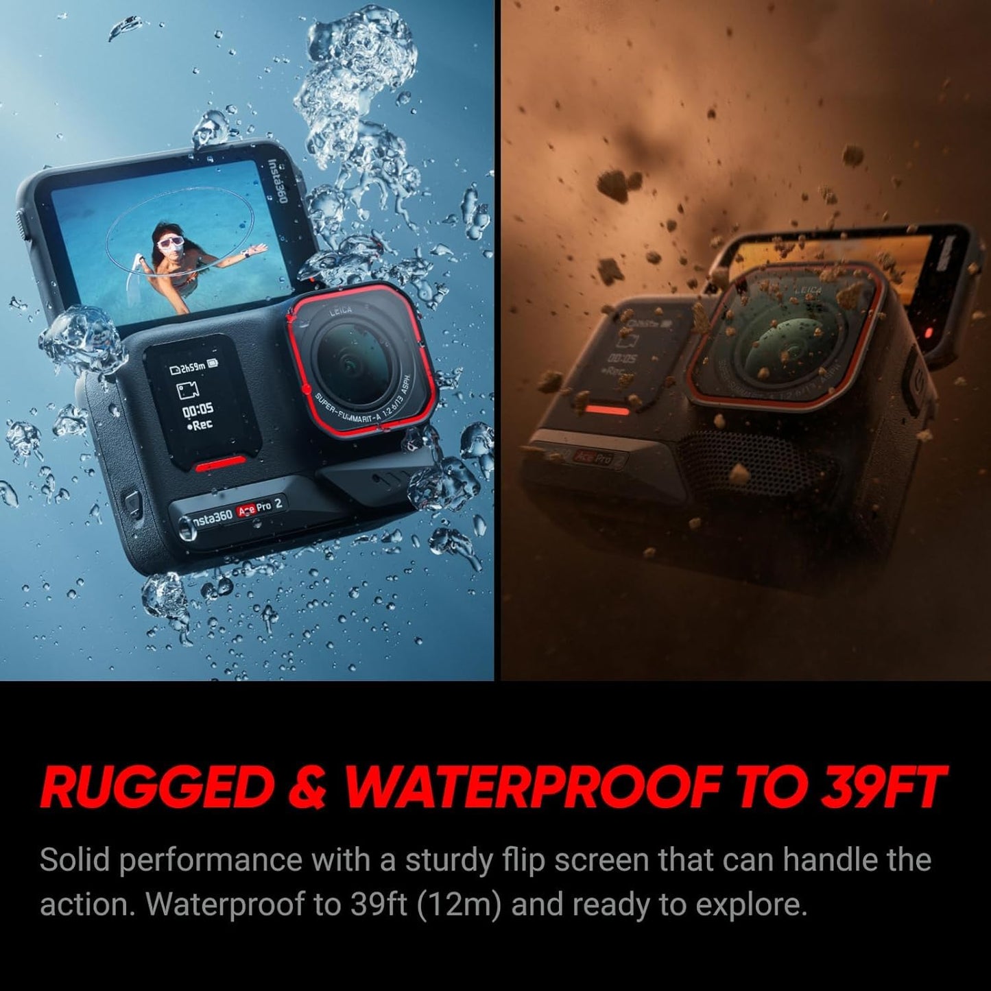 Insta360 Ace Pro 2-8K Waterproof Action Camera Co-Engineered with Leica, Flagship 1/1.3" Sensor, 8K30fps, 4K60fps, 2.5" Flip Screen, AI Noise Reduction, Long Lasting Battery