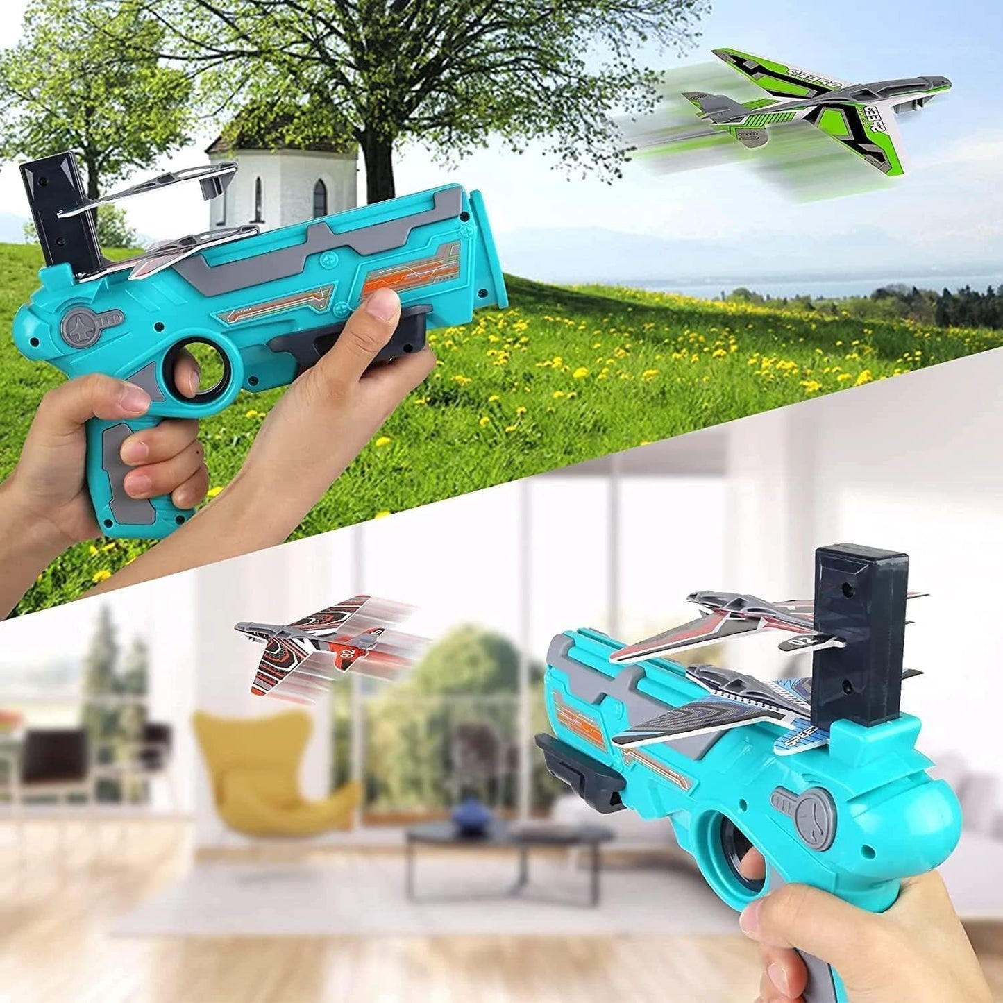 Graphene Airplane Launcher Gun Flying Aeroplanes Toys for Boys Safe & Fun Shooting Guns for Kids 4 Paper Foam Gliders Air Battle Pistol Toy Gun Catapult Aircraft Ideal for Kids 3 4 5 6 7 8 Years
