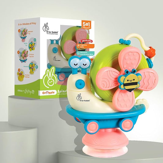 Orapple Spinster Toy for Baby 5-in-1 Suction Spinner, Rattle, Friction Car, Windmill & Sensory Play | BPA-Free, Safe & Durable | Interactive Learning Toys for 6+ Months Kids (Blue Cream)