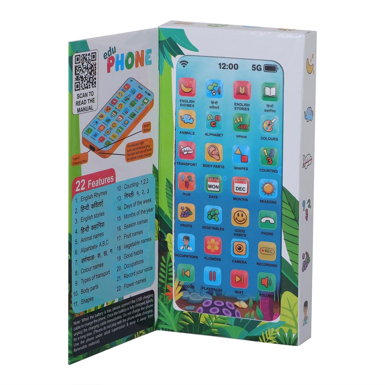 Educational Phone Toy for 2-12 Years Kids Rechargeable 24 Modes Talking Baby Smart Phone Mobile Toy for Boys Girls Christmas Gift Birthday Surprise