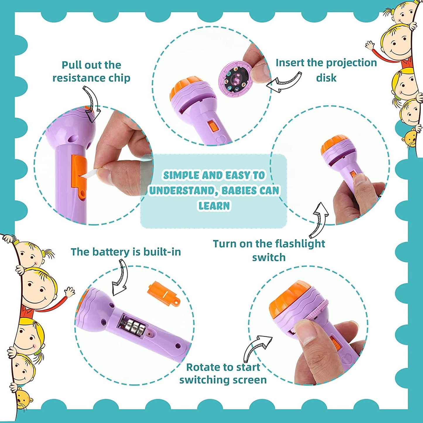 Bedtime Fun Kids Slide Projector Torch, Premium ABS Materials, Easy-to-Use Interchangeable Slides, Versatile Flashlight for Nighttime Safety, The Perfect Sleep Companion for Children