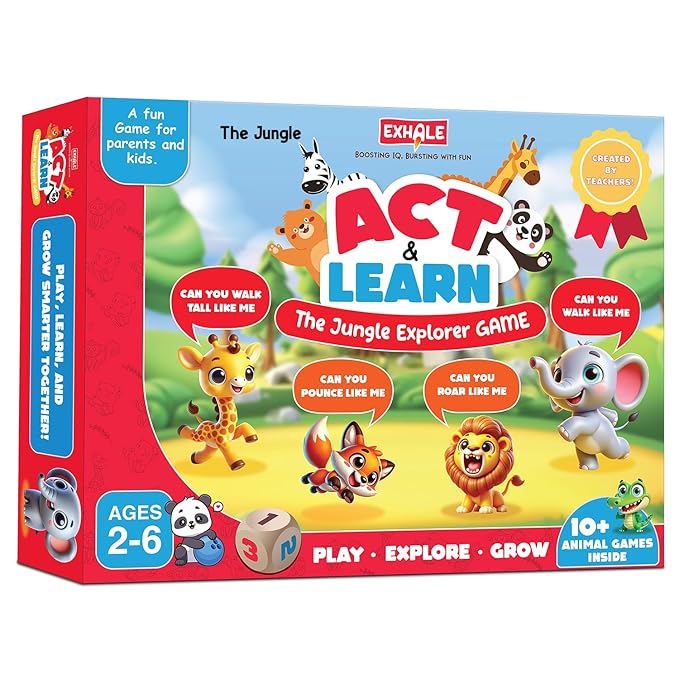 8-in-1 Act & Learn Jungle Explorer Game for Kids Ages 2–6 | Animal Board Game with Dice, Tokens & Fun Tasks | Boost Motor Skills, IQ & Learning | Educational Gift for Boys & Girls