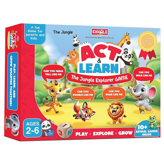 8-in-1 Act & Learn Jungle Explorer Game for Kids Ages 2–6 | Animal Board Game with Dice, Tokens & Fun Tasks | Boost Motor Skills, IQ & Learning | Educational Gift for Boys & Girls