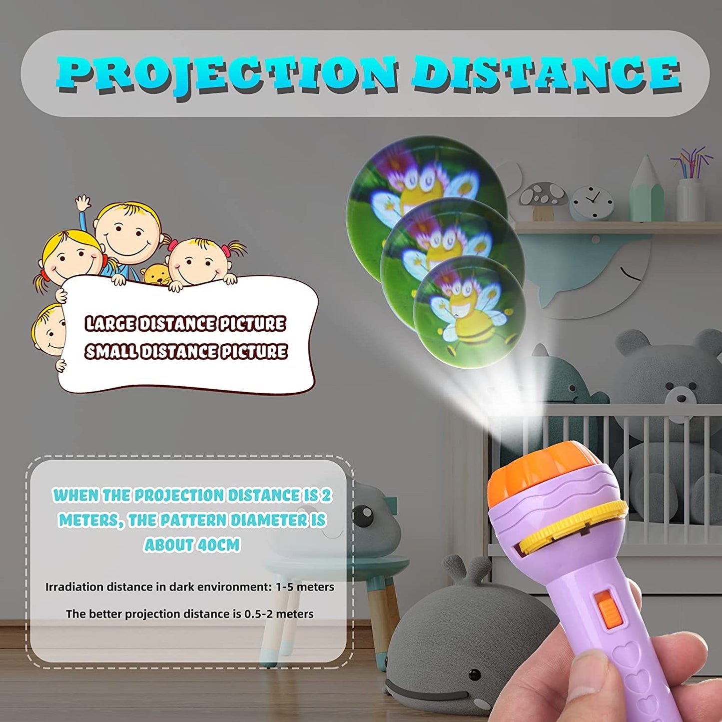 Bedtime Fun Kids Slide Projector Torch, Premium ABS Materials, Easy-to-Use Interchangeable Slides, Versatile Flashlight for Nighttime Safety, The Perfect Sleep Companion for Children