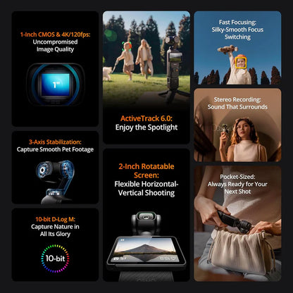 DJI Osmo Pocket 3 Creator Combo, Vlogging Camera with 1'' CMOS & 4K/120fps Video, 3-Axis Stabilization, Face/Object Tracking, Fast Focusing, Mic Included for Clear Sound, Small Camera for Photography