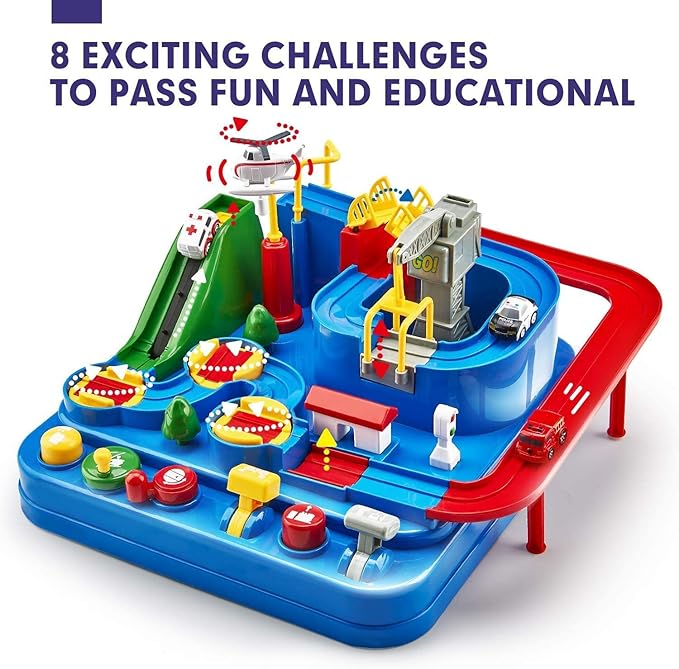 Car Race Track Adventure Toys for 3+ Year Old Boys & Girls, City Rescue Preschool Educational Vehicle Puzzle Playset