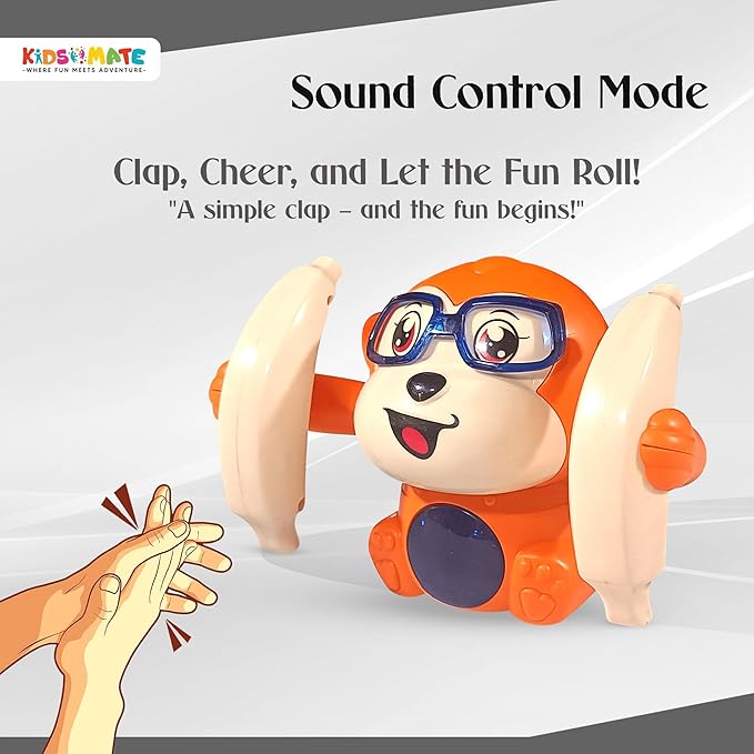 Dancing Monkey Toy for Kids | Tumbling, Rolling & Spinning Toy with Bright LED Lights, Sound Effects | Voice Activation with Motion Sensor | Interactive Play for Toddlers & Kids - Orange