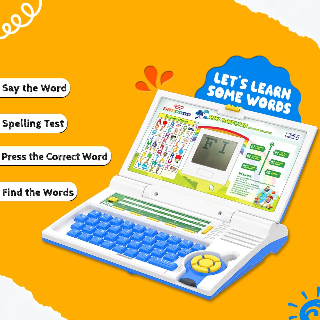 Educational Kids Laptop Learning Toy for 2-5 Years Boys Girls Computer Toys for 3 Years Fun Activity Learning Alphabet,Letter,Words,Games,Mathematics,Music,Logic Memory Tool - Blue