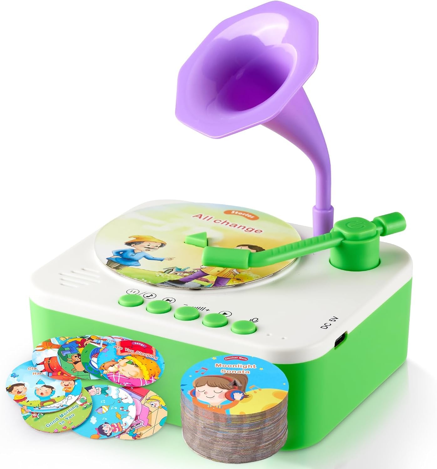 Kids Gramophone with 95 Cards, Children's Phonograph Story Music Player Gift Boys Girls,Toddler Toys Early Childhood Educational Toy Gift Birthday 3-6 Years Old - Multicolor