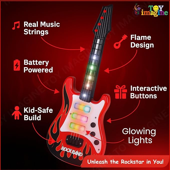 17" Toy Guitar for Kids with Music, Light & Nylon Strings | Musical Instrument Toy for 2–10 Years Boys & Girls | Beginner Kids Guitar for Musical Engagement & Early Learning