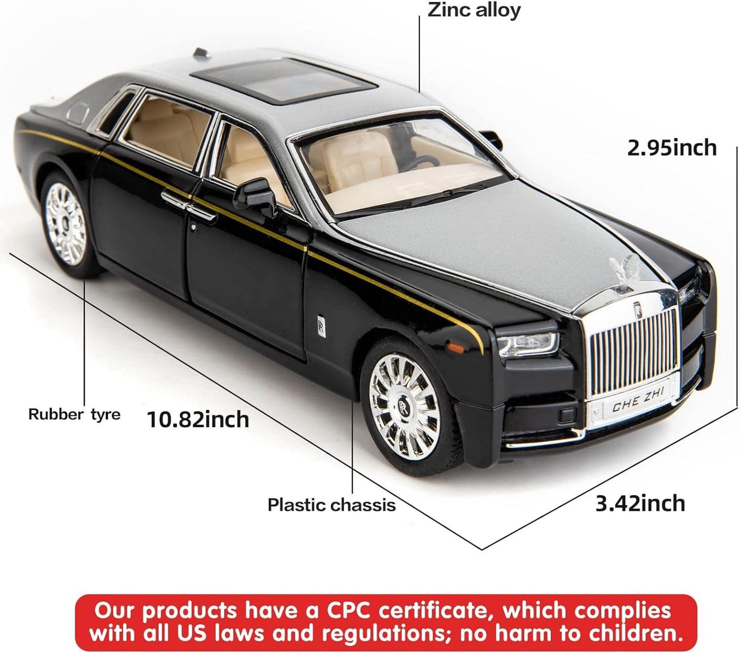 Rolls Royce Phantom Model Car 1:24 Scale Exclusive Alloy Metal Car Pull Back Die-cast Toy with Openable Doors & Light MusicColors As Per Stock (Rolls Royce Phantom)