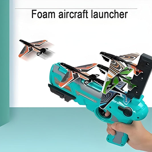 Graphene Airplane Launcher Gun Flying Aeroplanes Toys for Boys Safe & Fun Shooting Guns for Kids 4 Paper Foam Gliders Air Battle Pistol Toy Gun Catapult Aircraft Ideal for Kids 3 4 5 6 7 8 Years