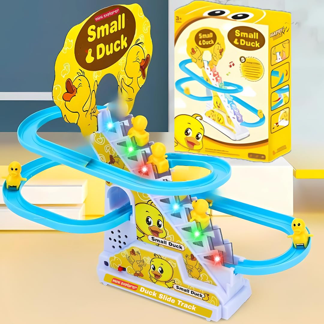 Duck Track Toys for Kids – Stair-Climbing Escalator with Lights & Music, Includes 3 Small Ducks – Interactive Duck Track Slide Toy – Perfect Toddler Gift