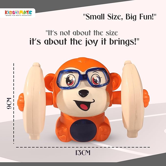 Dancing Monkey Toy for Kids | Tumbling, Rolling & Spinning Toy with Bright LED Lights, Sound Effects | Voice Activation with Motion Sensor | Interactive Play for Toddlers & Kids - Orange