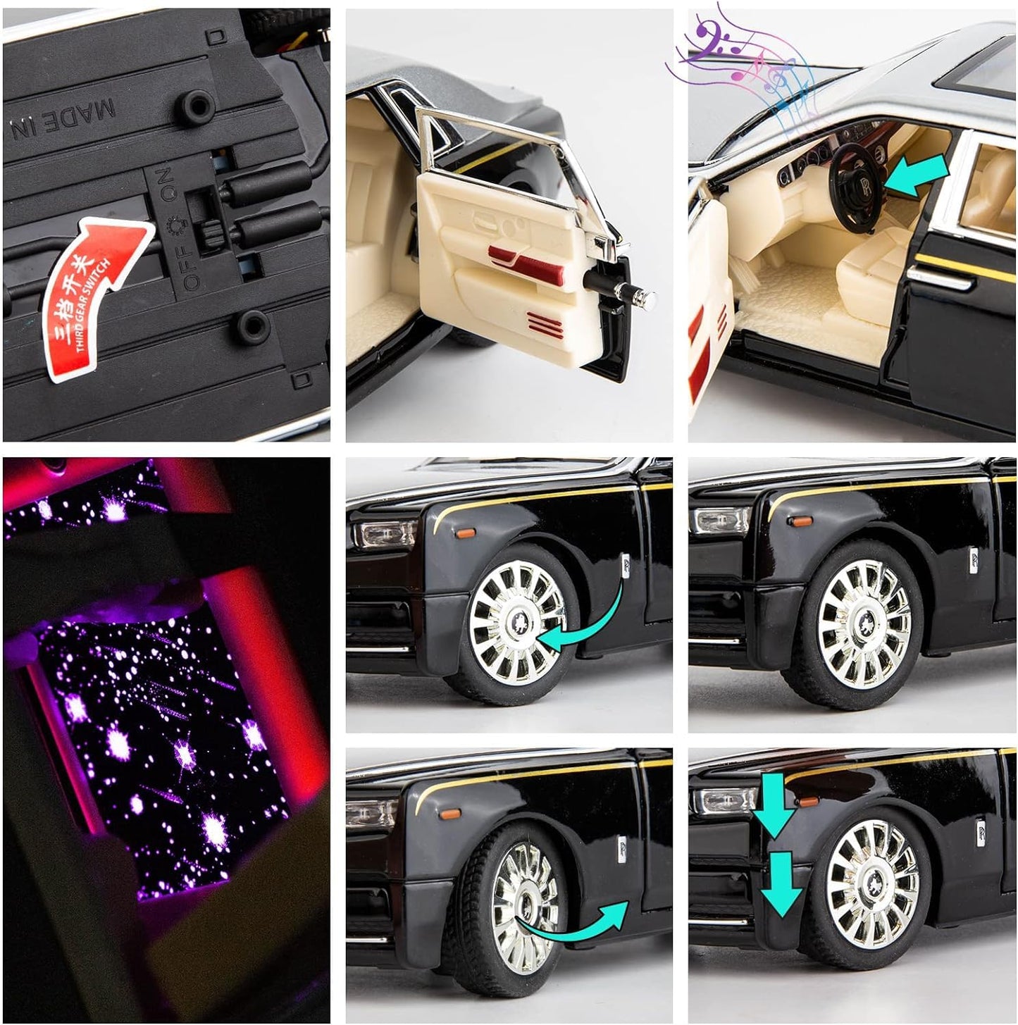 Rolls Royce Phantom Model Car 1:24 Scale Exclusive Alloy Metal Car Pull Back Die-cast Toy with Openable Doors & Light MusicColors As Per Stock (Rolls Royce Phantom)