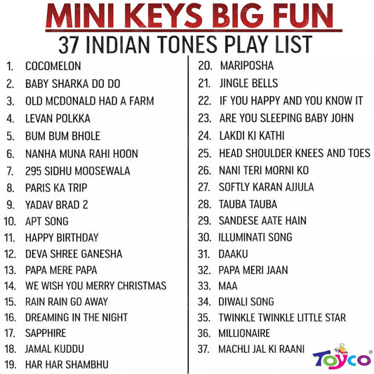 Educational Piano Keyboard for Kids with 37 Keys | Dual Mode Piano Notes & Indian Songs Tunes | USB Type-C Powered & Battery Operated | Small & Portable Musical Toy for Boys & Girls 1–5+ Years