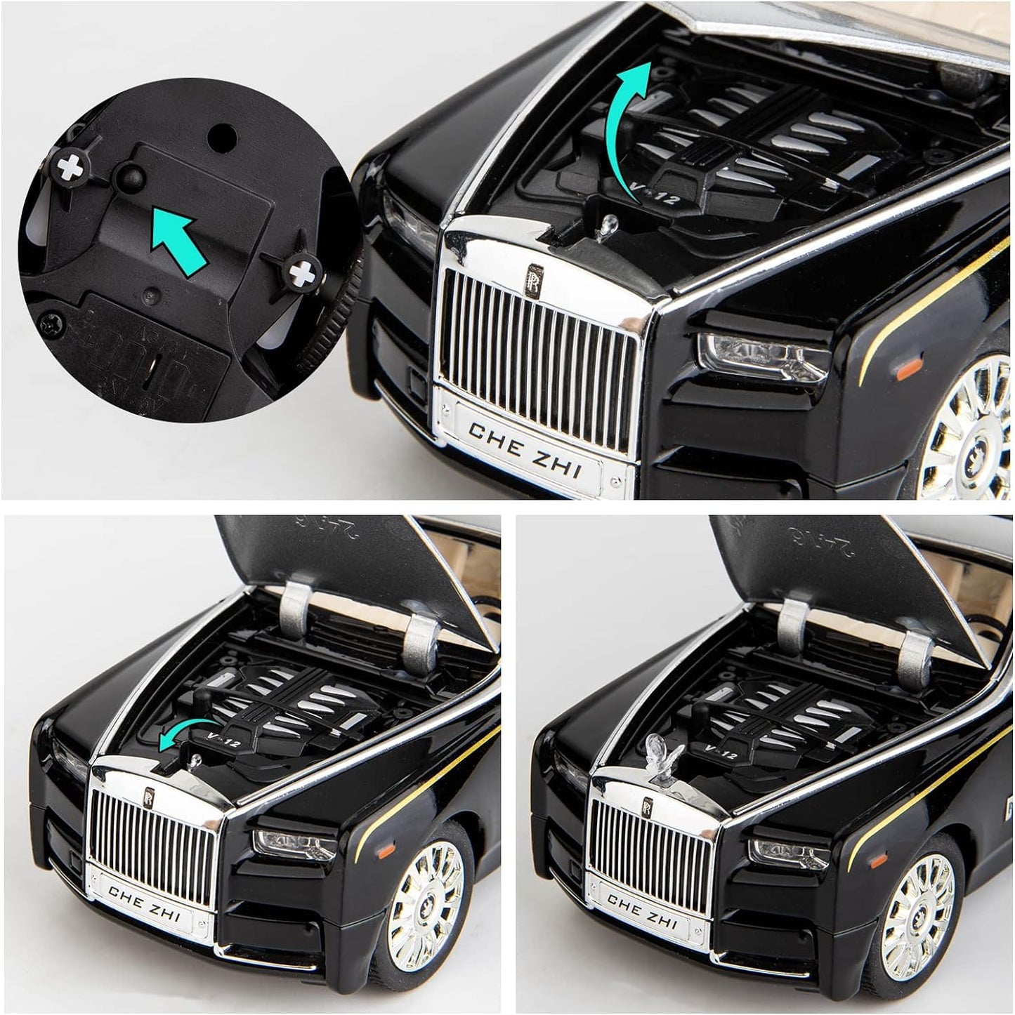 Rolls Royce Phantom Model Car 1:24 Scale Exclusive Alloy Metal Car Pull Back Die-cast Toy with Openable Doors & Light MusicColors As Per Stock (Rolls Royce Phantom)