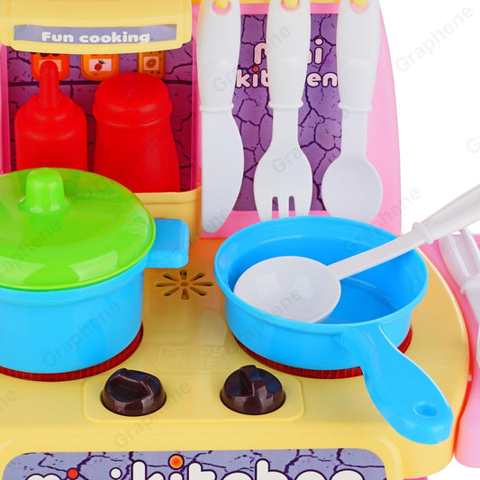 26 Pcs Mini Kitchen Play Set Realistic Sound Light,Smoke,Play Food, Cooking Stove with Steam for Toddlers Chef Role Play Toy Kitchen Accessories Set for Kids