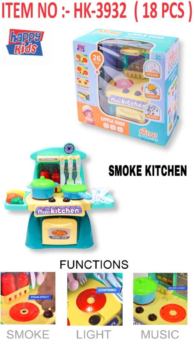 26 Pcs Mini Kitchen Play Set Realistic Sound Light,Smoke,Play Food, Cooking Stove with Steam for Toddlers Chef Role Play Toy Kitchen Accessories Set for Kids