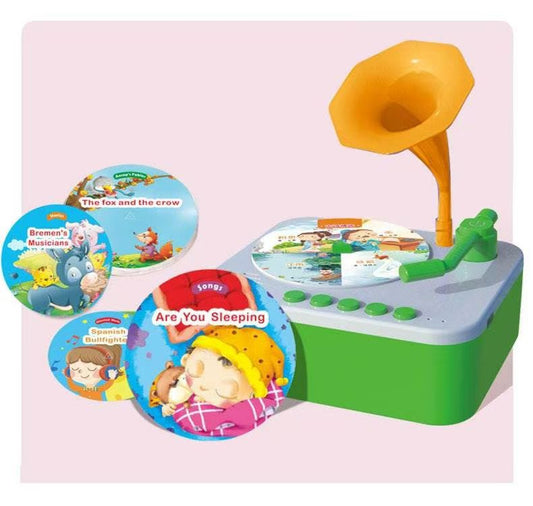 Kids Gramophone with 95 Cards, Children's Phonograph Story Music Player Gift Boys Girls,Toddler Toys Early Childhood Educational Toy Gift Birthday 3-6 Years Old - Multicolor